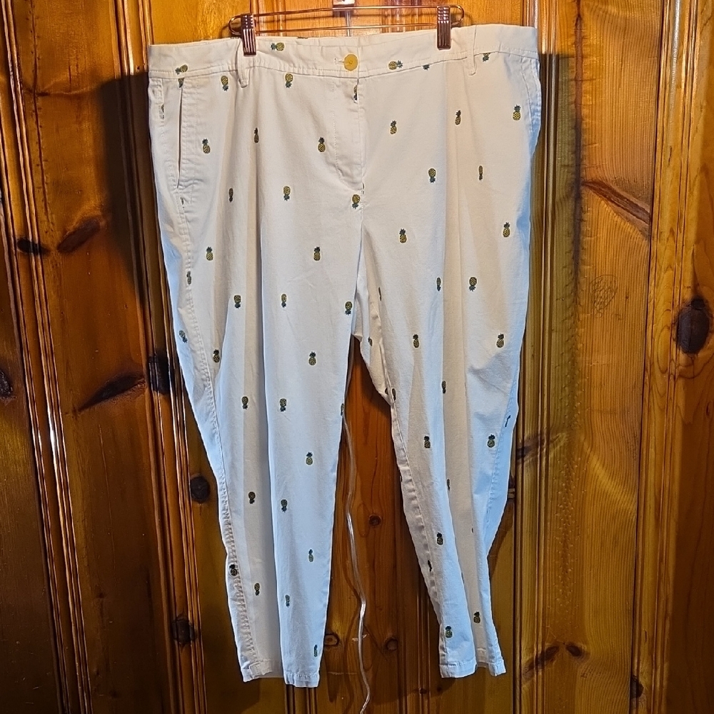 Talbots Cream Chinos with Pineapple Embroidery